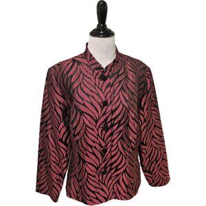 Vintage Dress Barn Collection Red Black Leaf Pattern Button-Up Jacket Womens L